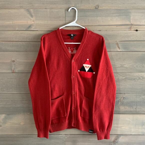 VOLCOM | Santastone Red Graphic Cardigan Size Small Christmas Holiday Cotton - Picture 2 of 9